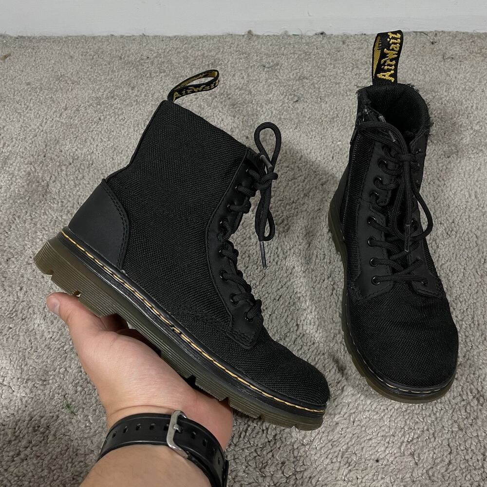 Dr. Martens Doc Martens Combs J Black Boots Leather Tech Nylon Youth Unisex US 2